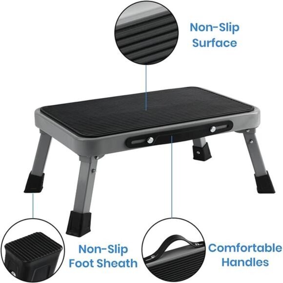 1-Step 330lbs Capacity Folding Metal Step Stool, Portable Step Ladder, Non Slip - Picture 3 of 7